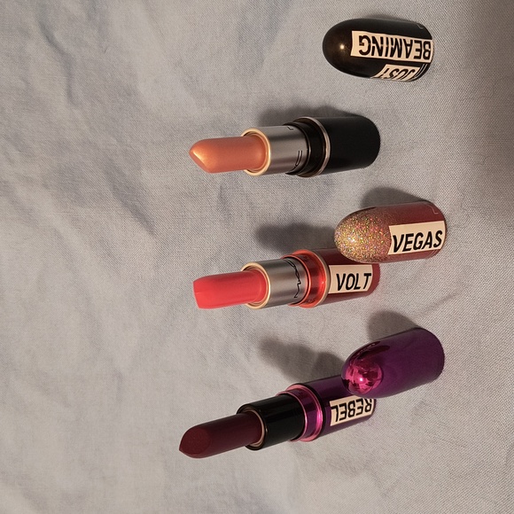 MAC New Mini Lipsticks Set of 3 for $30 NWT -  Rebel - Vegas Volt & Just Beaming - Picture 6 of 9